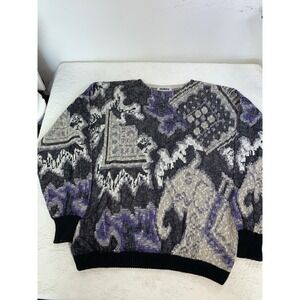Mondo Vintage Made in Italy Abstract Geometric Knit Sweater Mens XL Purple Black
